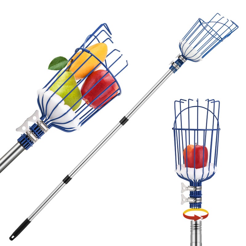 Oak Leaf Fruit Picker, 13 FT Picker Pole with Basket, Length Adjustable Apple Orange Picker Tool Tree Fruit Catcher with Lightweight Stainless Steel Connecting Pole, Foam Pad, 2 Metal Clamp(Upgraded) - Image 1